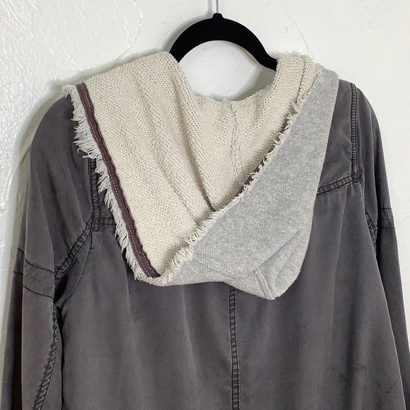 Free People Utility Army zip up hooded distressed lined lightweight jacket SZ S - Picture 2 of 16